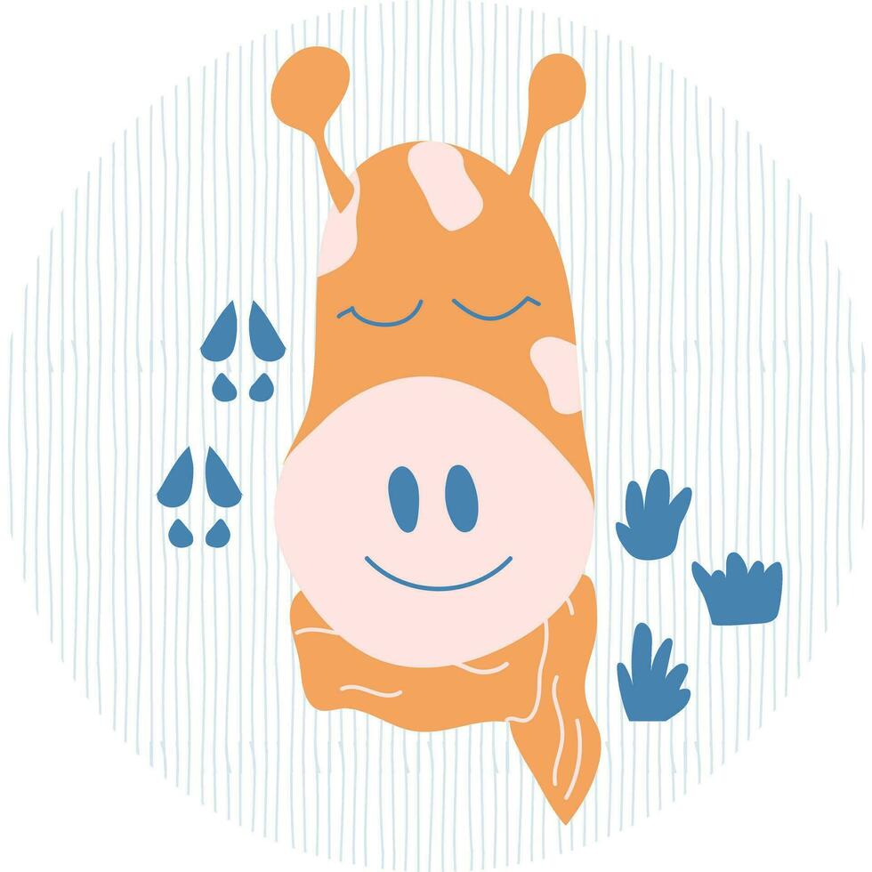 dessin par main de un Orange mignonne girafe dans une foulard. griffonnage style. enfants illustration. vecteur illustration