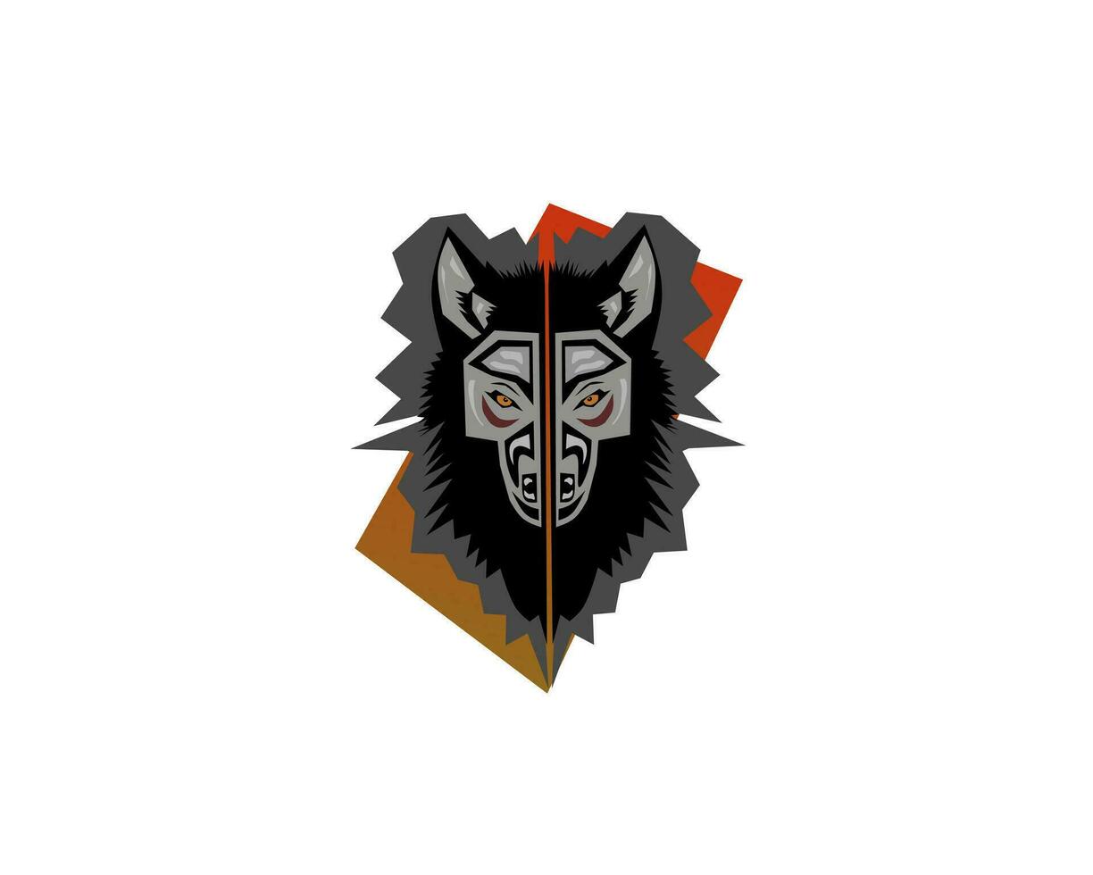 Feu Loup logo, le mystérieux Loup visage logo spectacles force, courage et passion, une adapté logo dans des sports, aventure ou divertissement. vecteur
