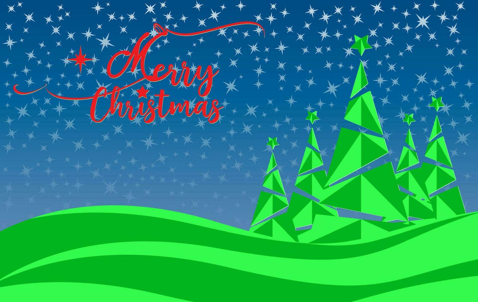 hiver paysage avec abstrait des arbres bannière et joyeux Noël typographie salutations. vacances la toile vert Contexte avec étoilé bleu ciel, gif carte fête content Nouveau année vecteur