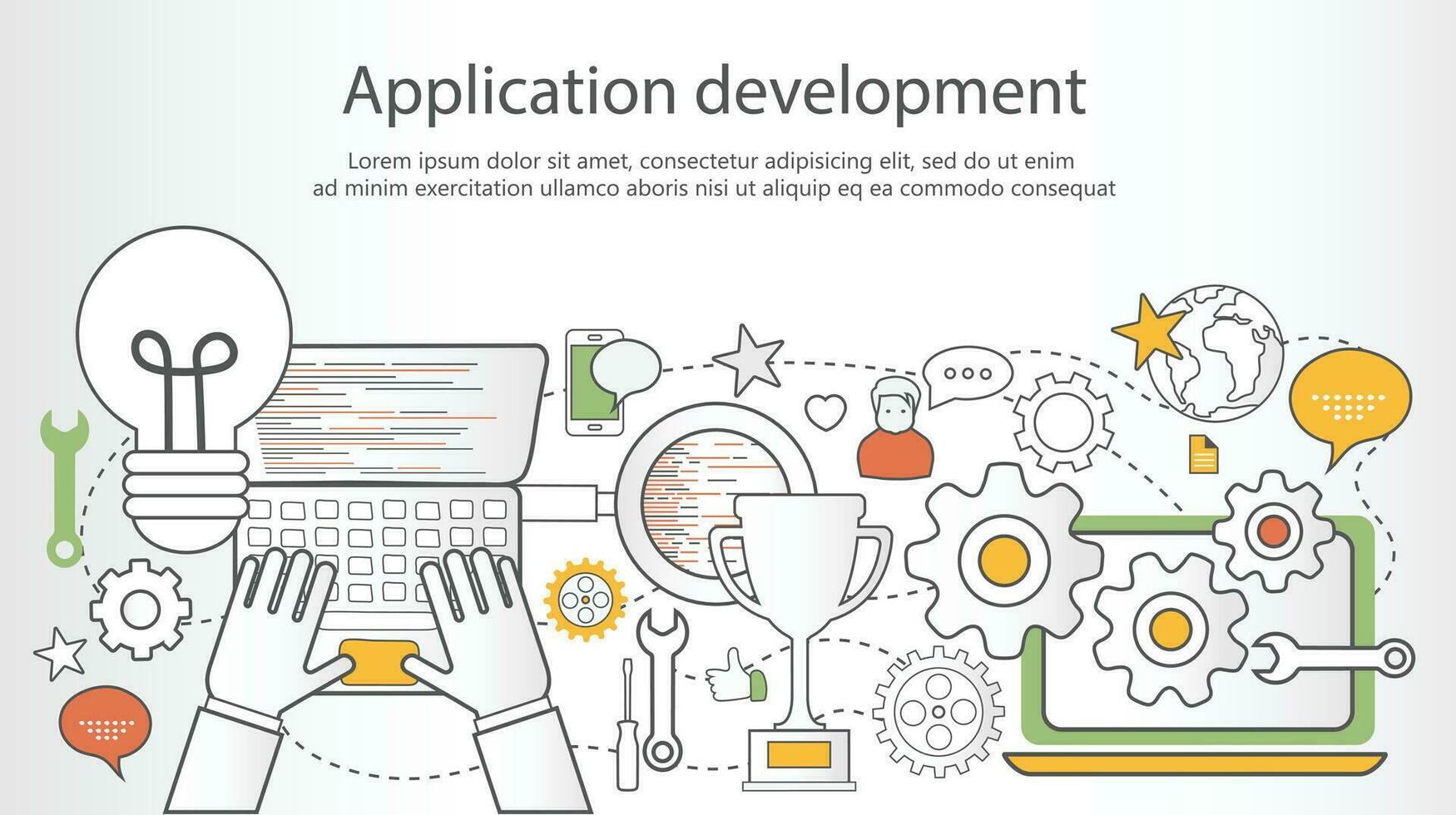 application développement contour bannière. plat vecteur illustration