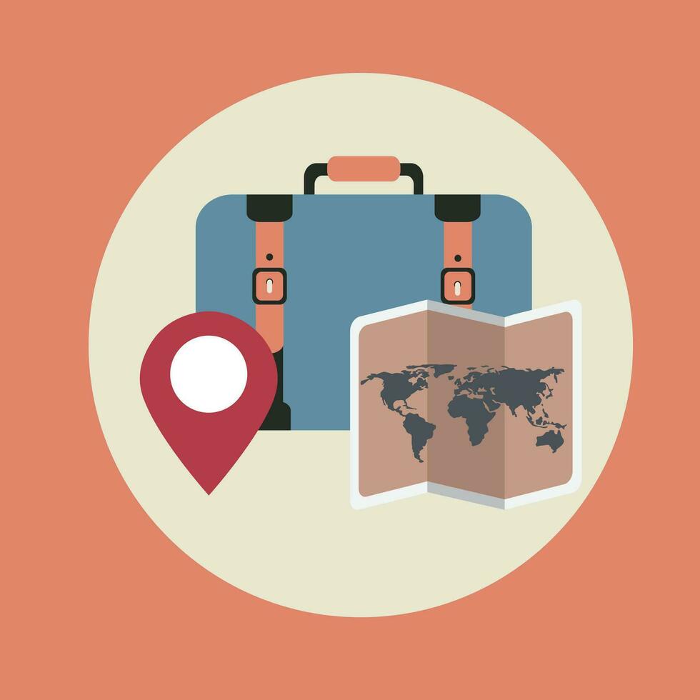 Voyage valise avec carte. concept pour voyage, vacances et vacances. plat vecteur illustration
