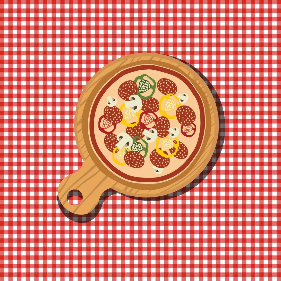 Pizza sur en bois planche. savoureux et Frais italien vite aliments. plat vecteur illustration.