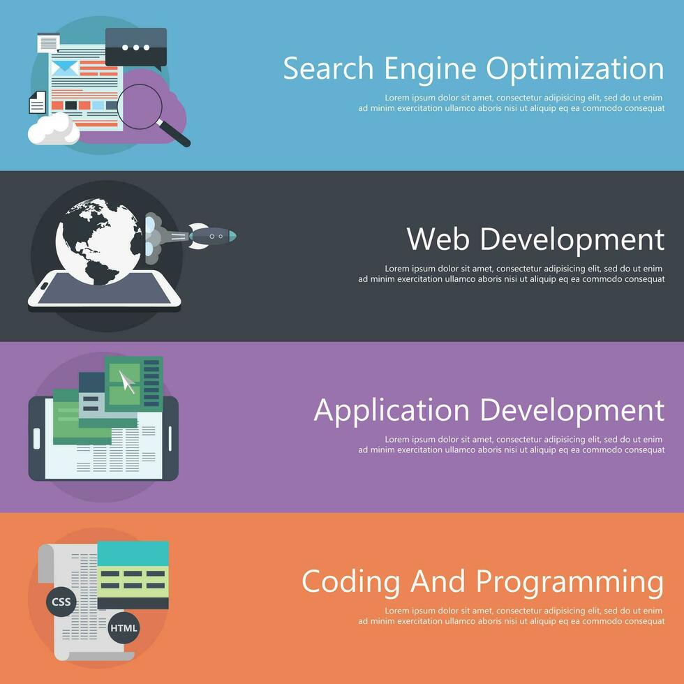 chercher moteur optimisation et développement concept, la toile la programmation. plat vecteur illustration