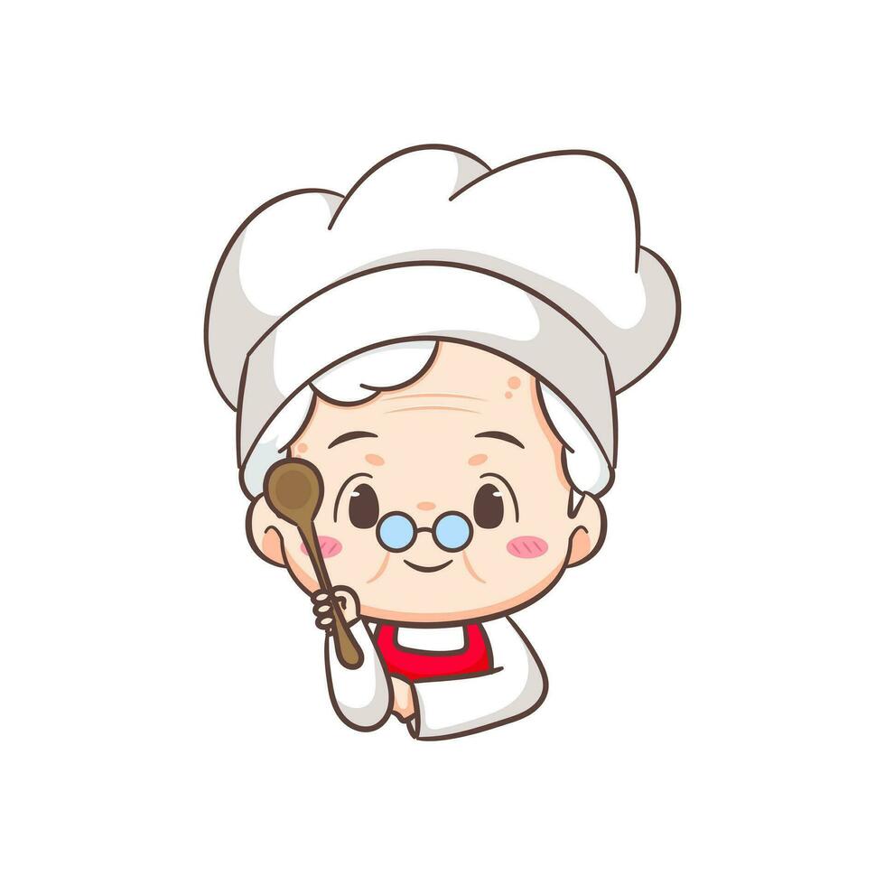 dessin animé mignon de chef de grand-mère. art vectoriel du logo de cuisine de grand-mère. concept d'icône de nourriture de personnes. restaurant et logo culinaire fait maison