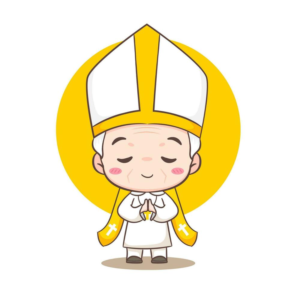 mignonne le pape dessin animé personnage. content souriant catholique prêtre mascotte personnage. Christian religion concept conception. isolé blanc Contexte. vecteur art illustration.