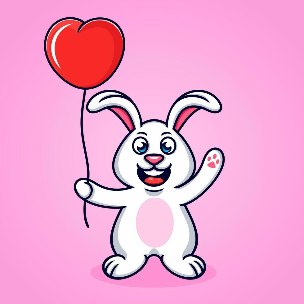 dessin animé lapin en portant une cœur ballon, amusant, drôle, mignon. vecteur