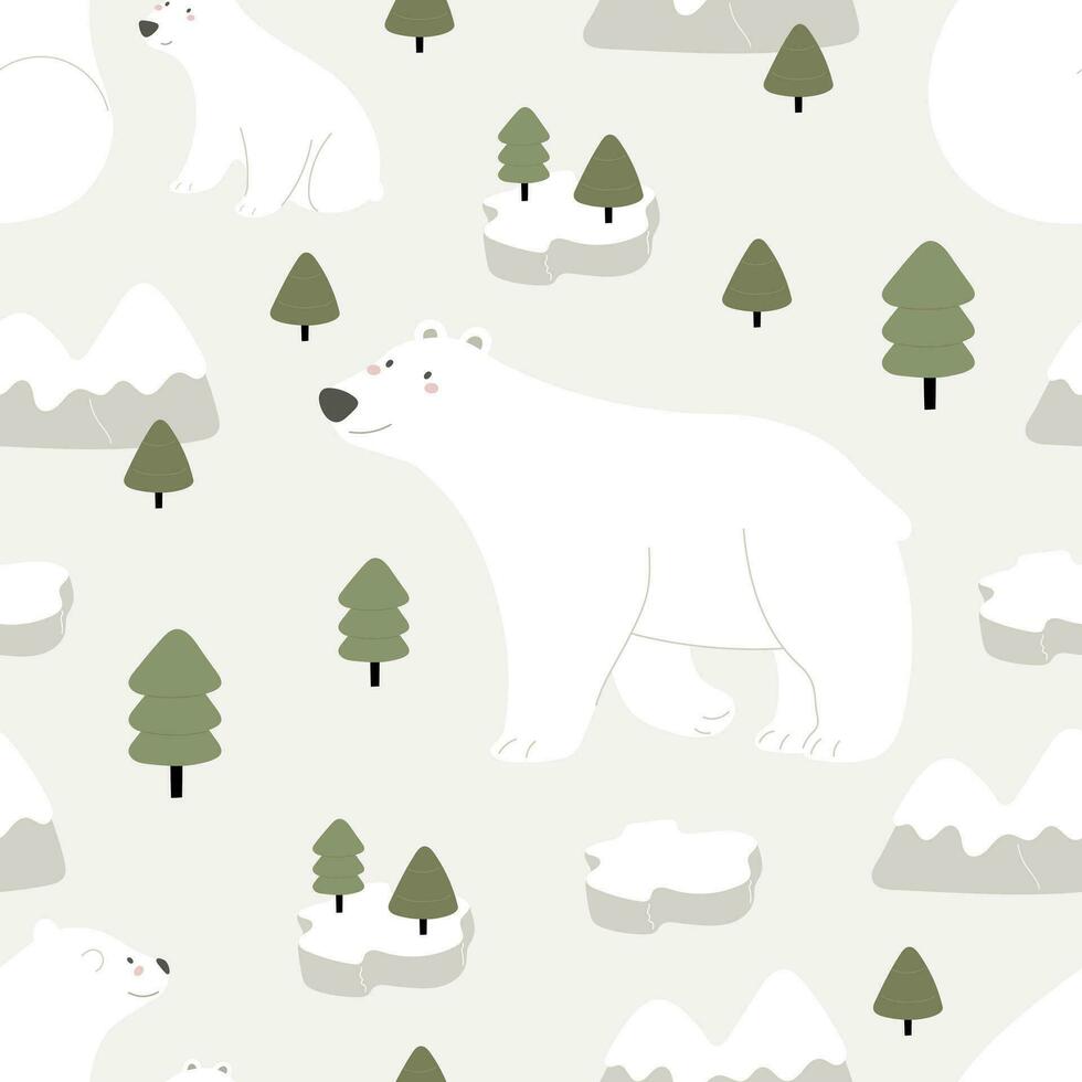 sans couture modèle avec Arctique et antarctique animaux, décor éléments. dessin animé personnage - polaire ours. coloré vecteur plat pour enfants. main dessin. bébé conception pour tissu, imprimer, emballage, textile