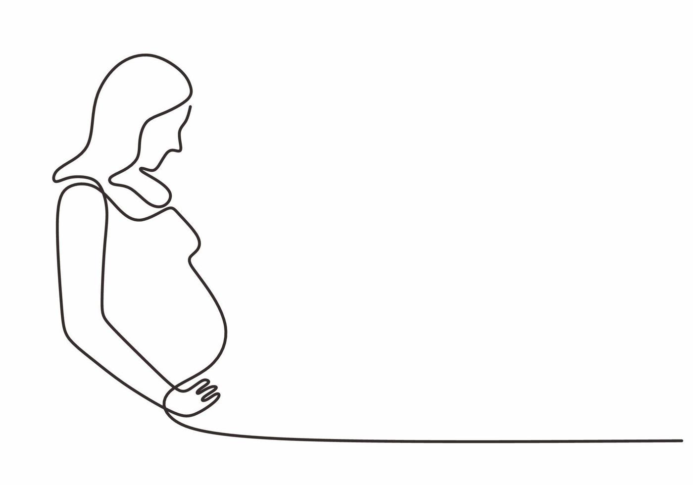 dessin au trait continu d'une fille enceinte heureuse, silhouette de la mère. vecteur