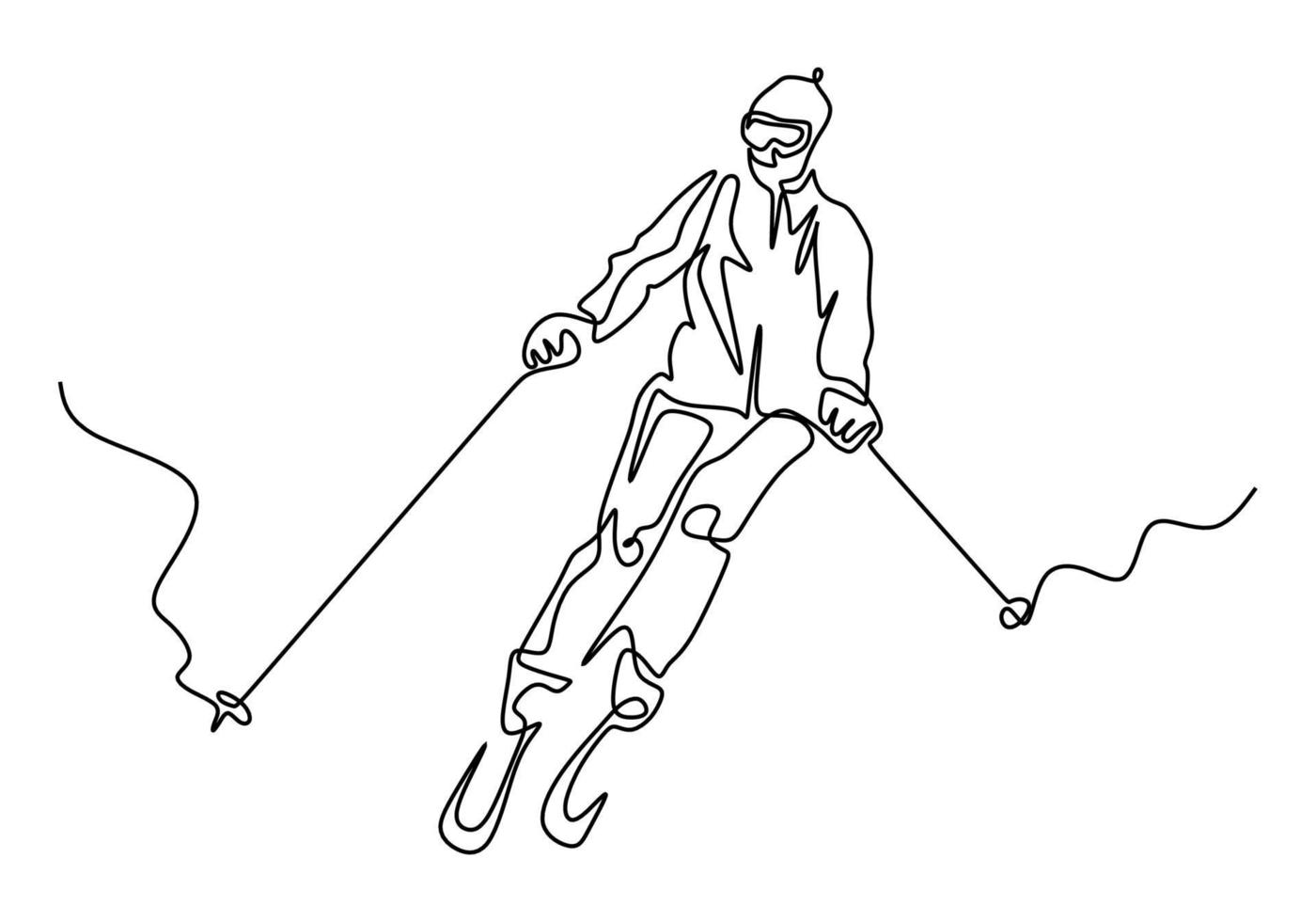 dessin au trait continu. skieur alpin ski de descente. sport d'hiver. vecteur