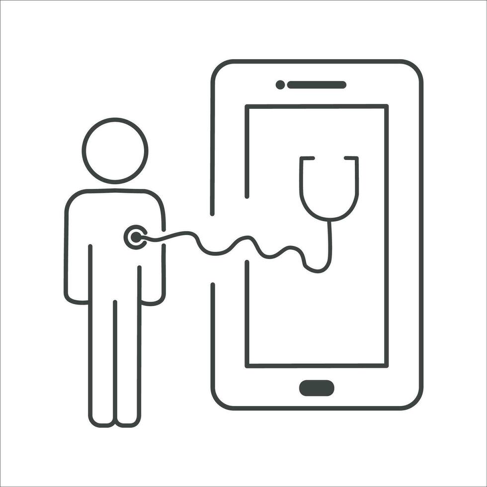 en ligne professionnel médecin icône, médical consultation app pour patient réunion, téléphone intelligent clinique service, mince ligne la toile symbole sur blanc Contexte - modifiable accident vasculaire cérébral vecteur illustration eps10.