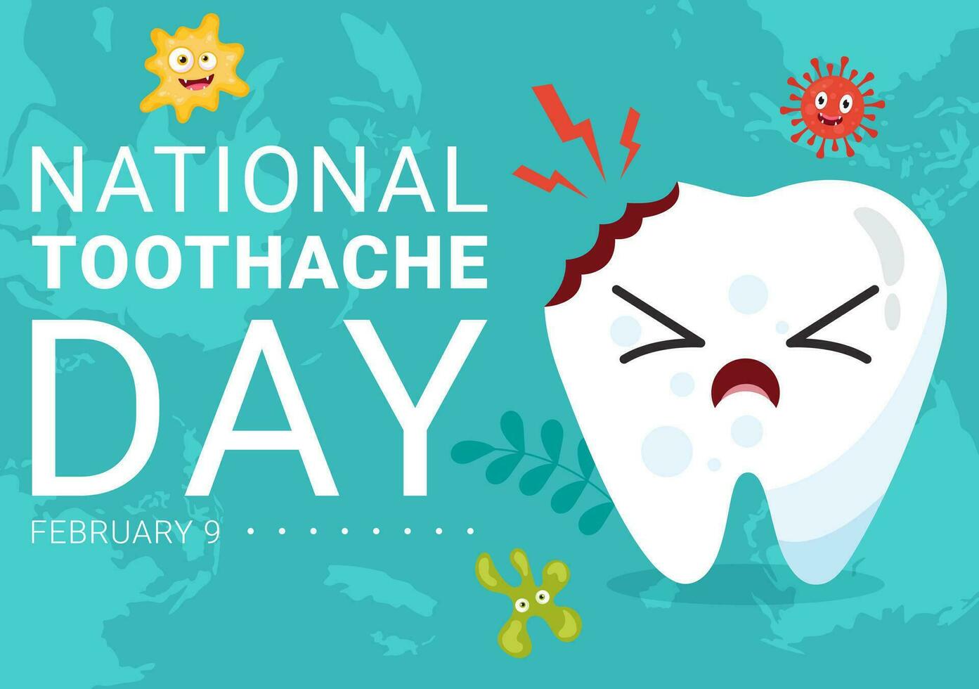nationale mal aux dents journée vecteur illustration sur février 9 pour dentaire hygiène donc comme ne pas à cause douleur de germes ou les bactéries dans plat Contexte