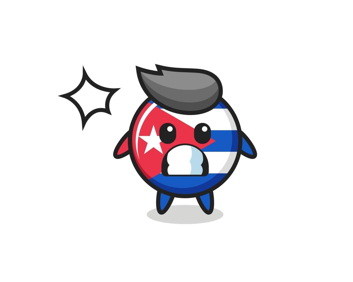 Caricature de personnage d'insigne de drapeau de cuba avec un geste choqué vecteur