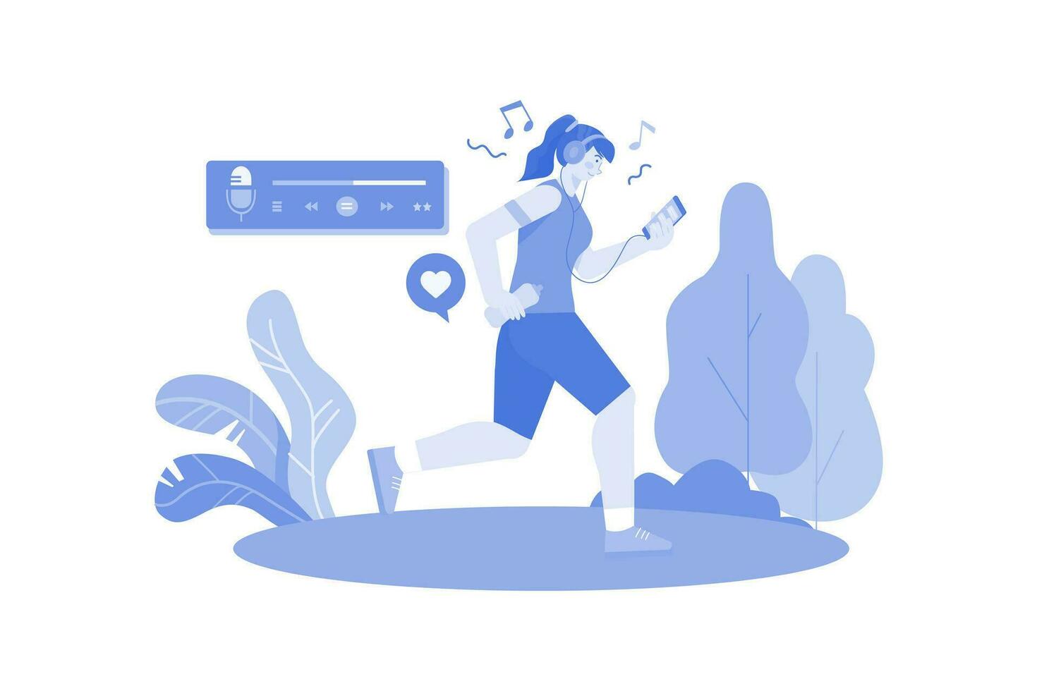 femme écoutant un podcast en faisant du jogging vecteur