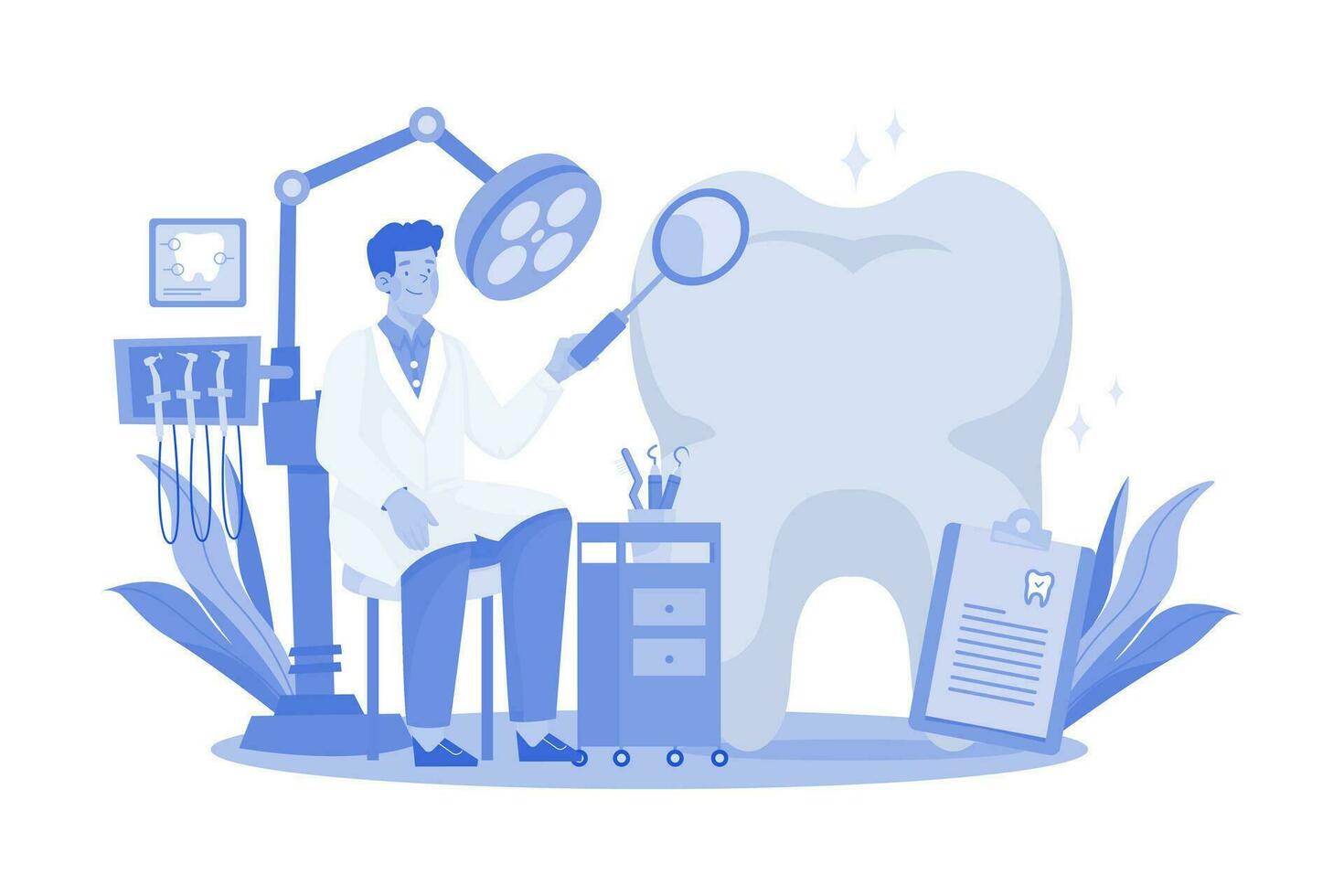 intérieur de cabinet dentaire avec lieu de travail de dentiste vecteur