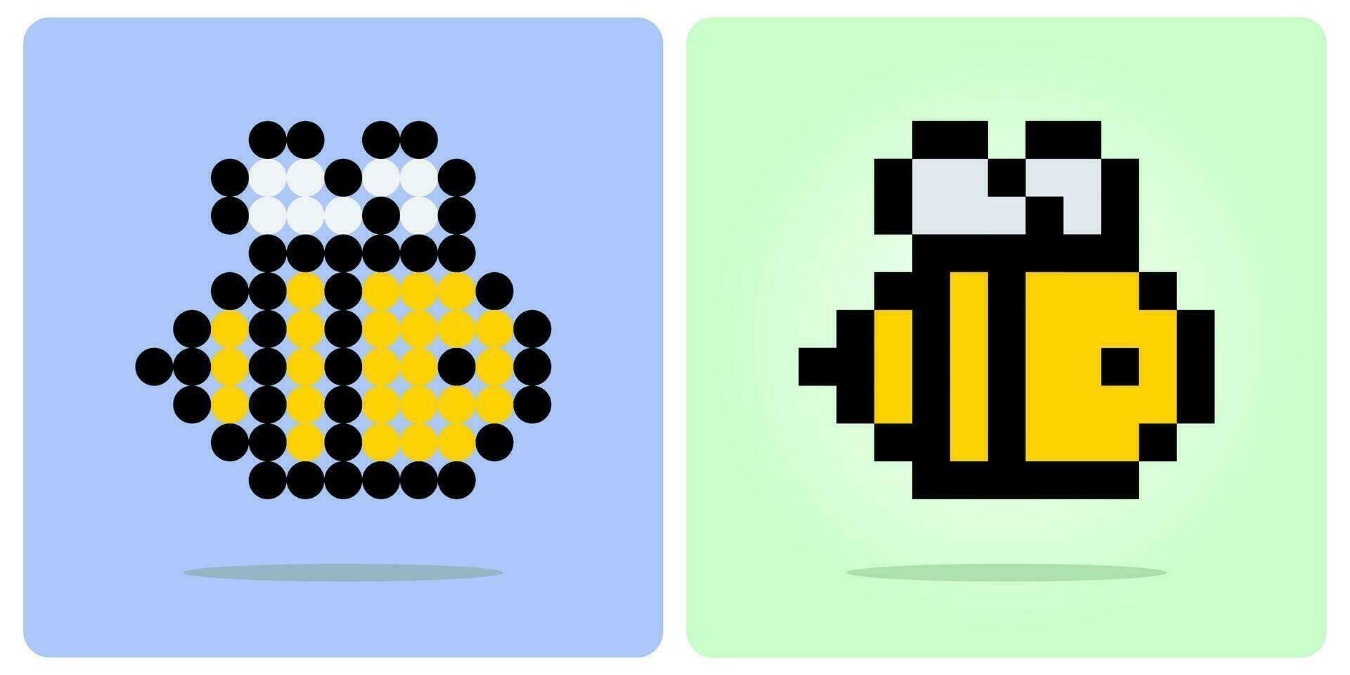 abeille dans 8 bit pixel art. animal pixels Jeu les atouts dans vecteur des illustrations de 8 bit Jeu actifs. traverser point modèle ou perles modèle vecteur