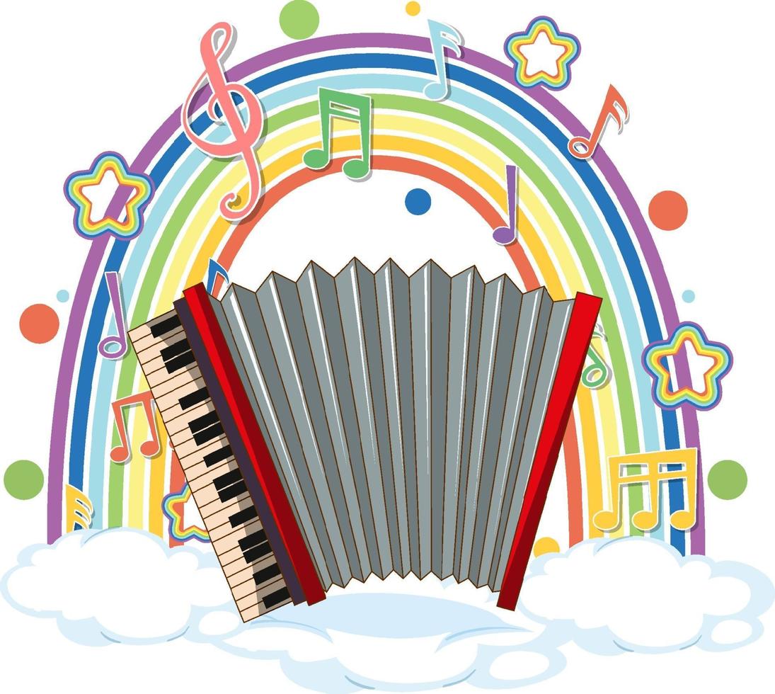 accordéon avec symboles de mélodie sur arc-en-ciel vecteur