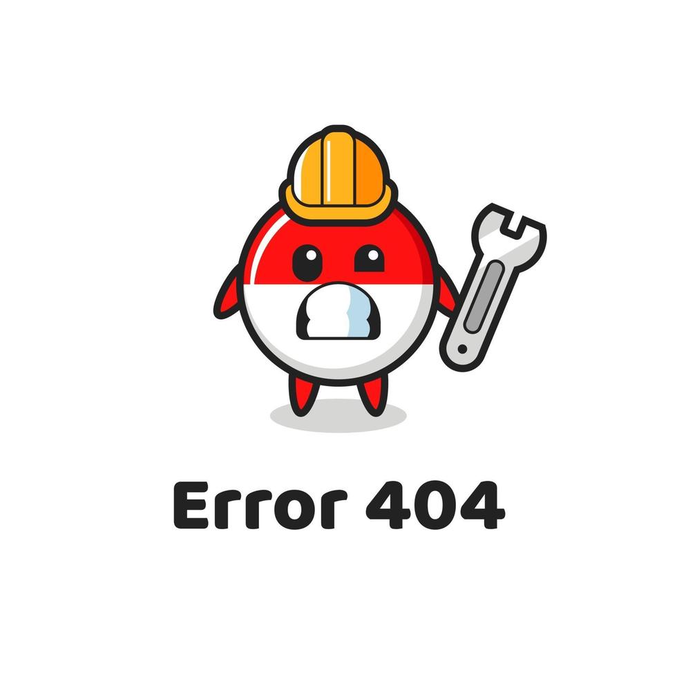 erreur 404 avec la mascotte mignonne d'insigne de drapeau indonésien vecteur