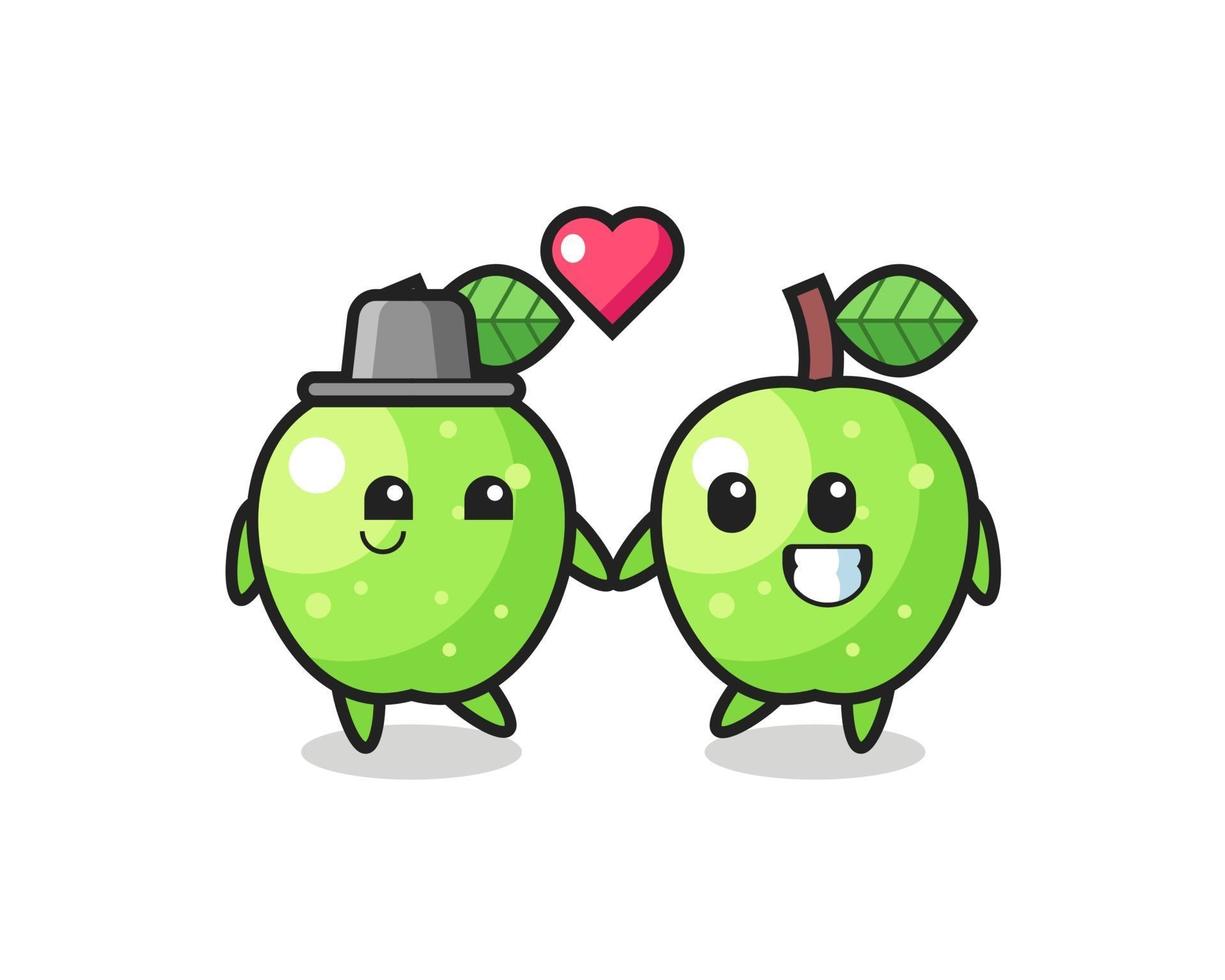 couple de personnage de dessin animé pomme verte avec geste amoureux vecteur