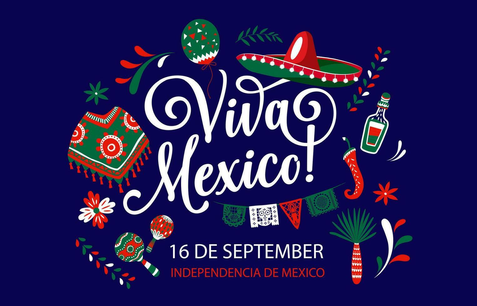 viva Mexique, nationale mexicain indépendance journée vecteur