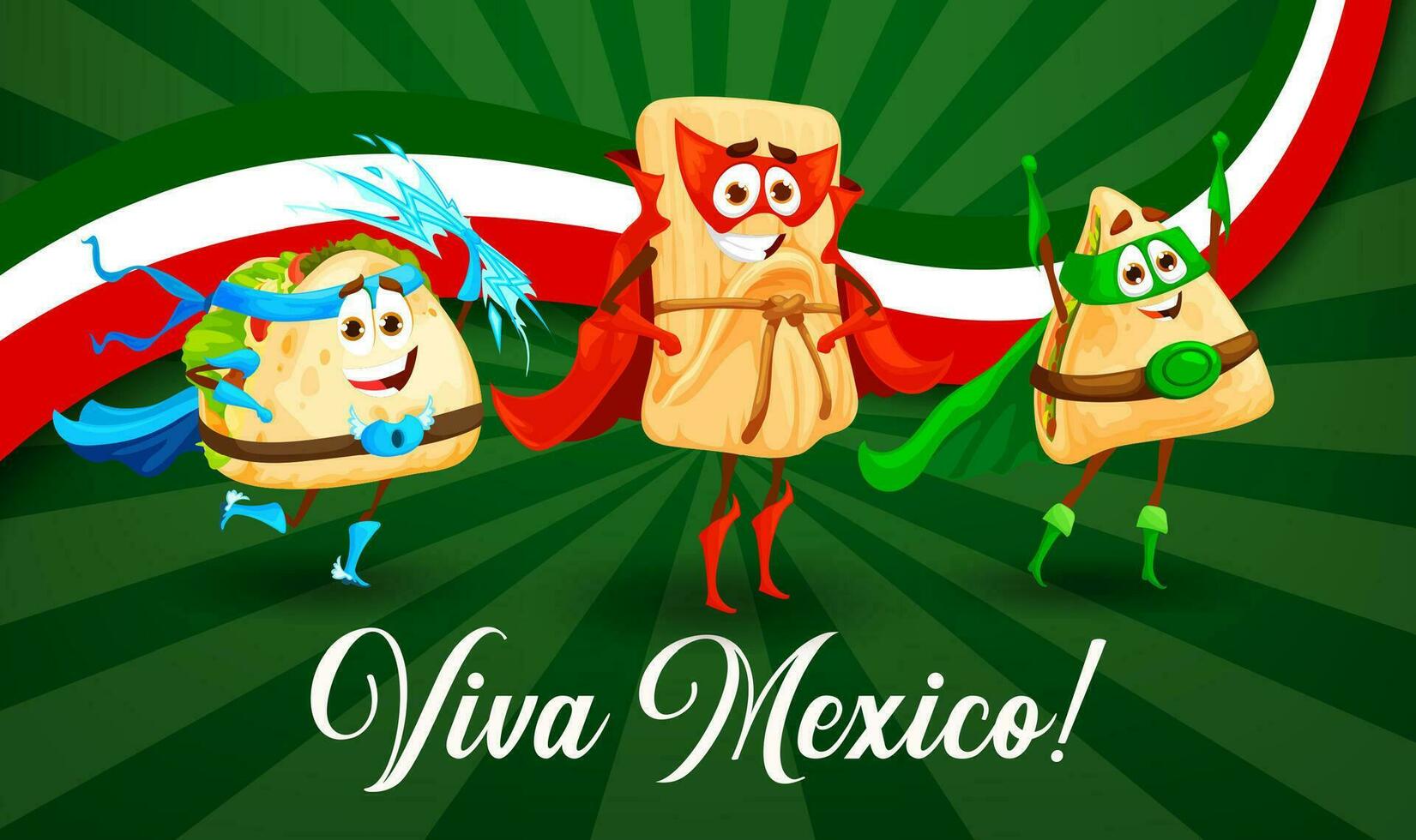 viva Mexique bannière dessin animé Texas mex nourriture personnages vecteur