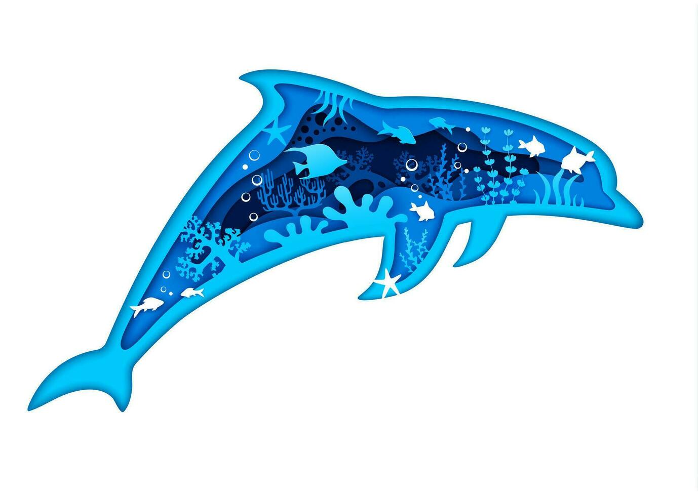 dauphin papier Couper mer sous-marin paysage vecteur