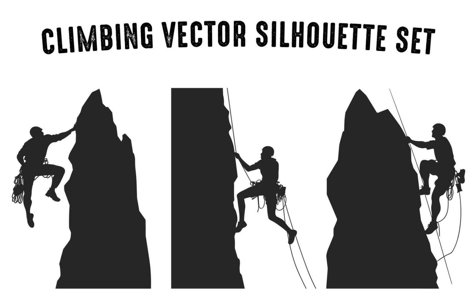 grimpeur vecteur silhouette clipart empaqueter, Montagne escalade silhouettes dans différent pose, Roche grimpeur noir silhouette ensemble