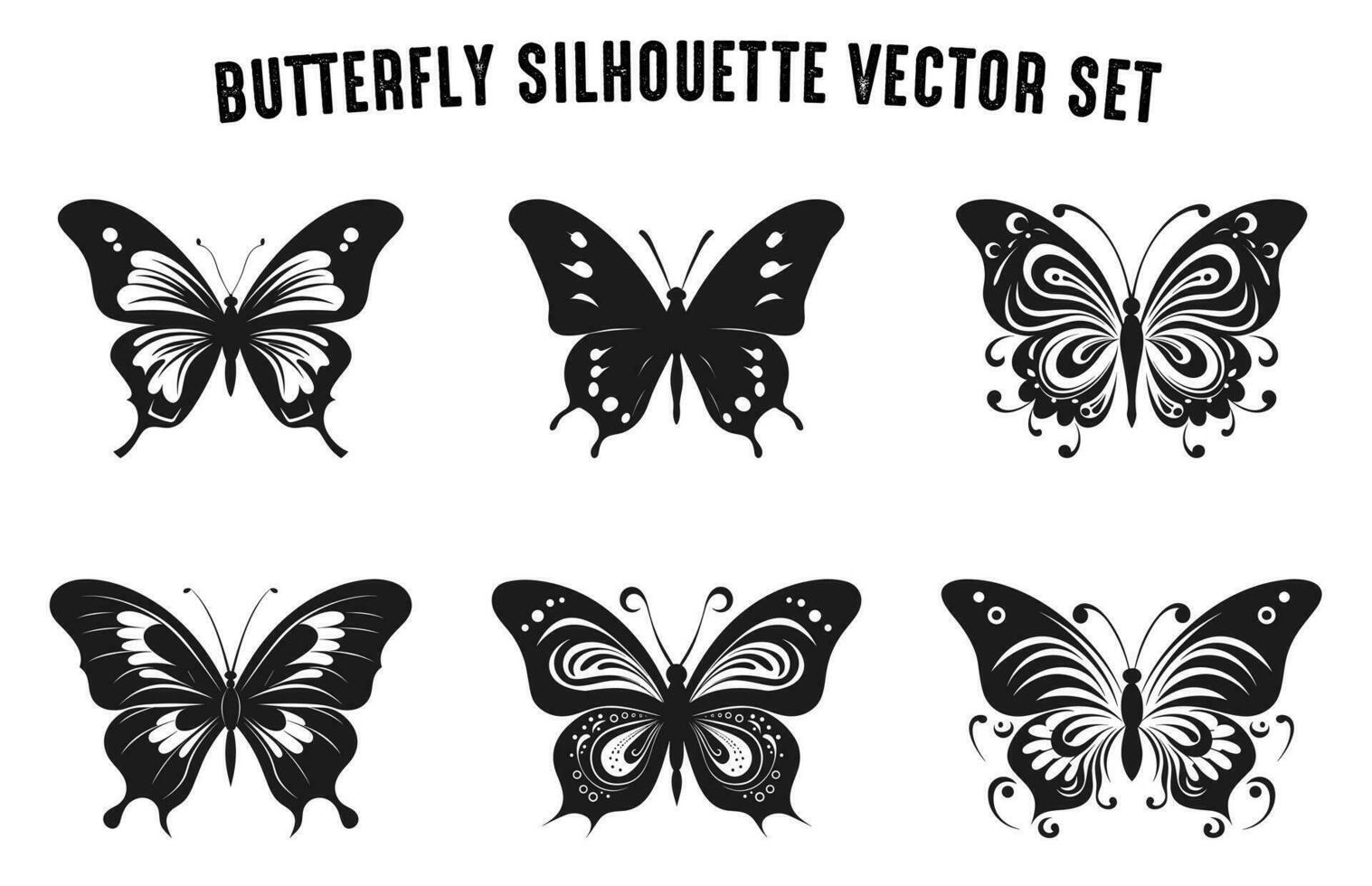 papillon silhouettes vecteur ensemble, en volant papillons silhouette noir collection