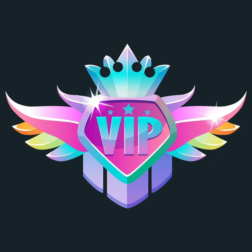 VIP badge avec ailes et couronne. vecteur conception icône