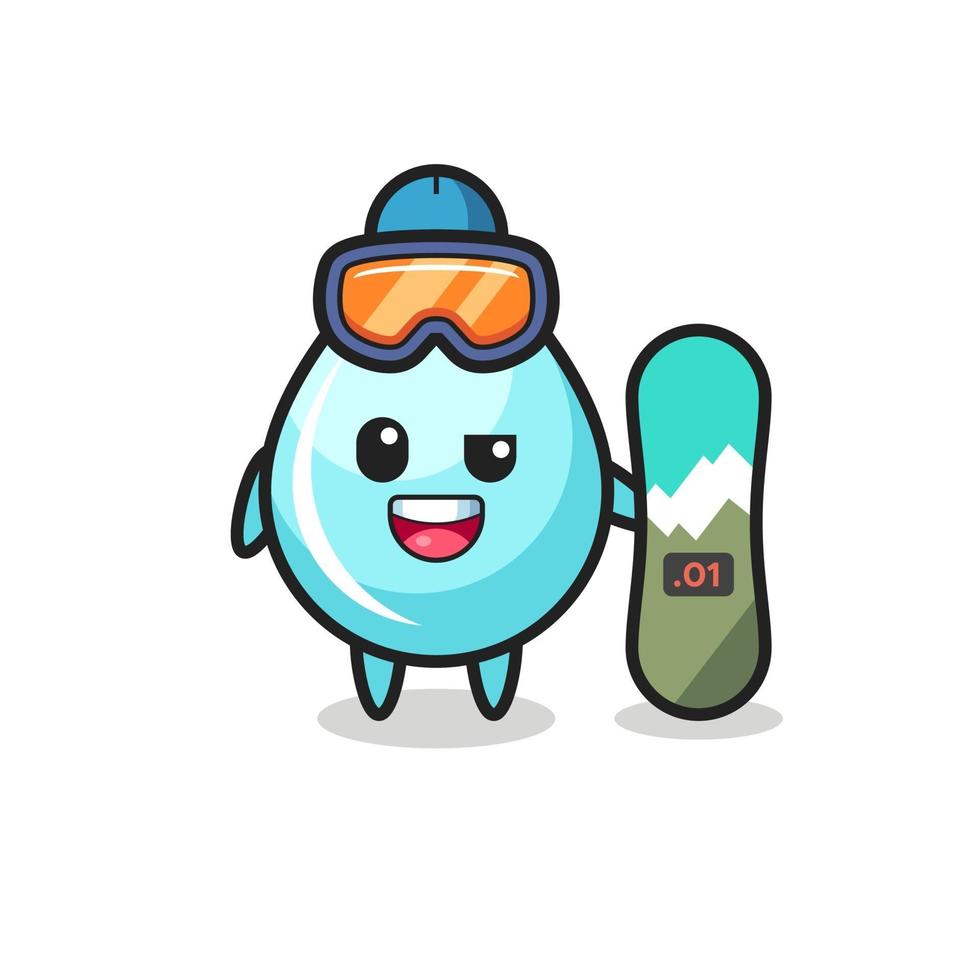 illustration du personnage de goutte d'eau avec style snowboard vecteur