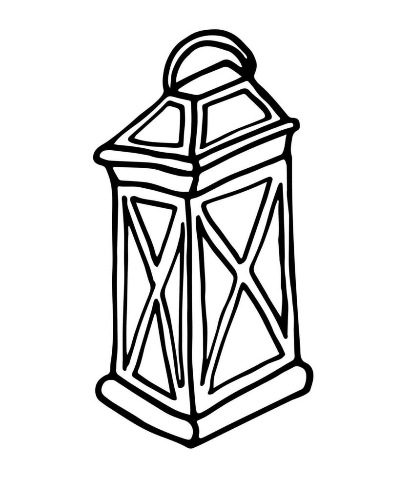 griffonnage lanterne. Facile ligne dessin de un éclairant objet.tendance griffonnage vecteur illustration. premade logo ou icône. isolé sur blanc Contexte.