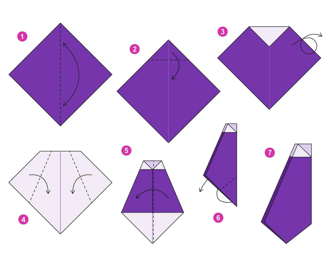 aubergine origami schème Didacticiel en mouvement modèle. origami pour enfants. étape par étape Comment à faire une mignonne origami légume. vecteur illustration.