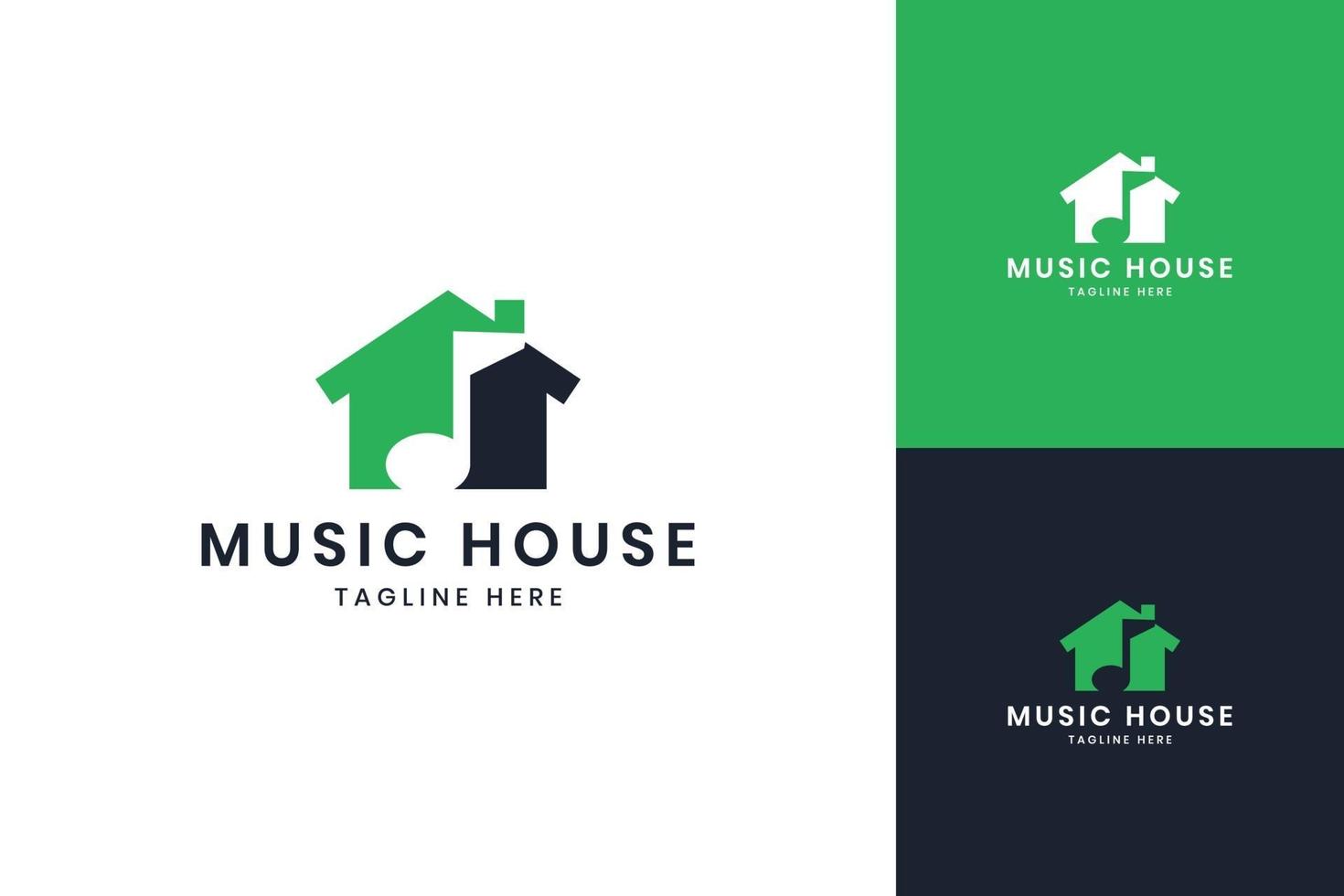 création de logo d'espace négatif de maison de musique vecteur