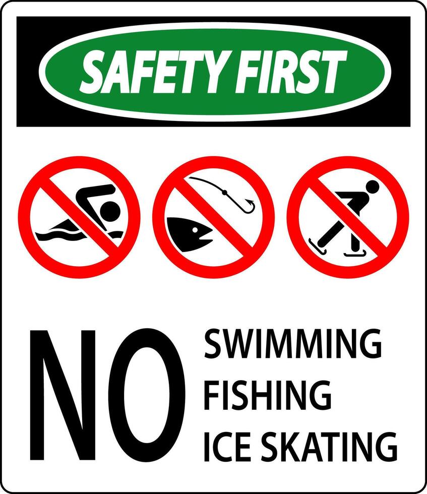 interdiction signe sécurité premier - non natation, pêche, la glace patinage vecteur