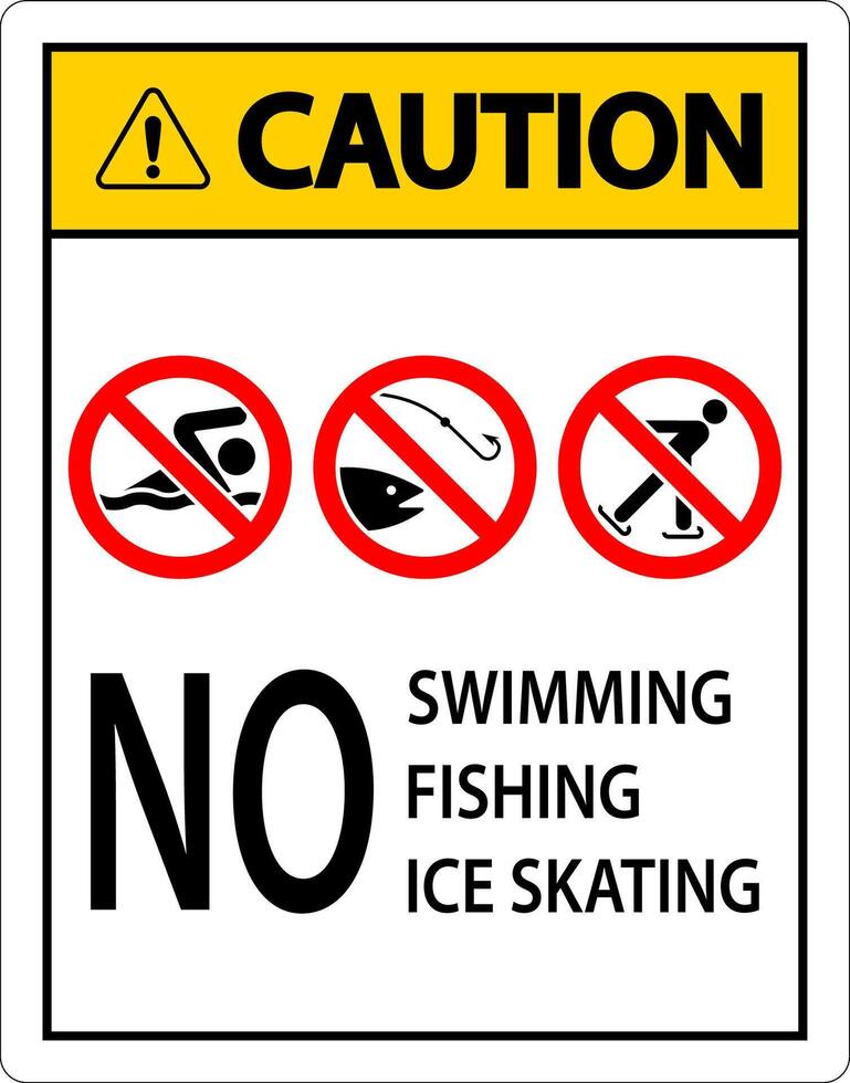 interdiction signe mise en garde - non natation, pêche, la glace patinage vecteur