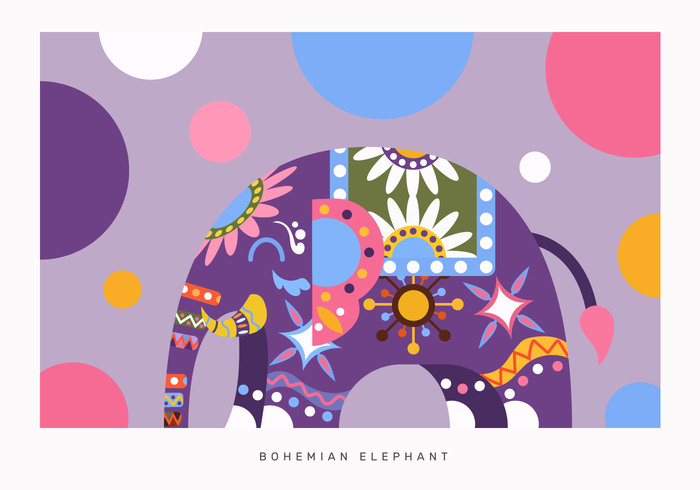 Vecteur d&#39;éléphant abstrait couleur bohème plat