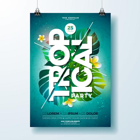 Tropical Party Flyer Design avec fleurs et plantes tropicales vecteur