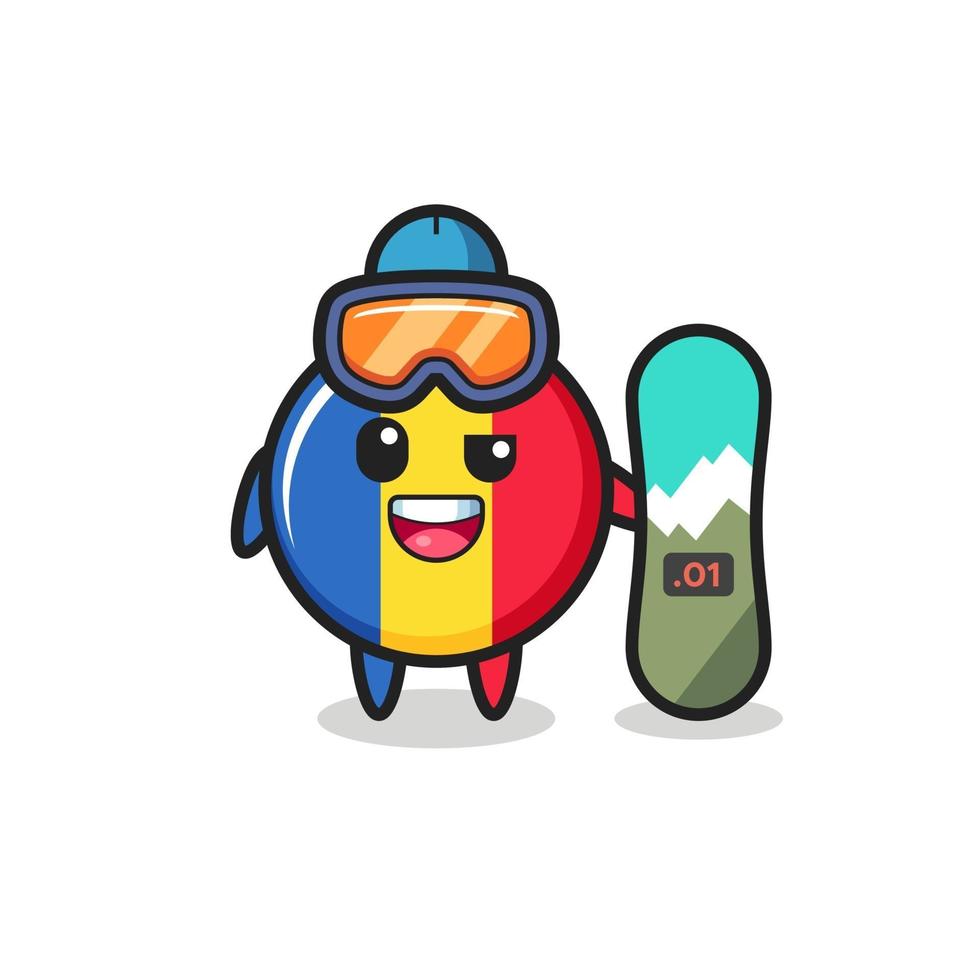 illustration du caractère insigne du drapeau de la roumanie avec style snowboard vecteur