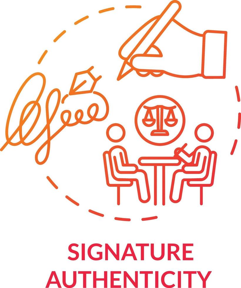 icône de concept rouge d'authenticité de signature vecteur