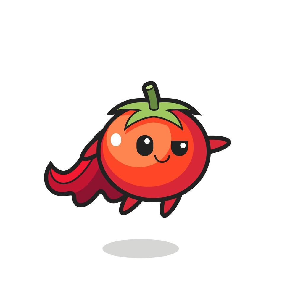 le personnage de super-héros de tomate mignon vole vecteur