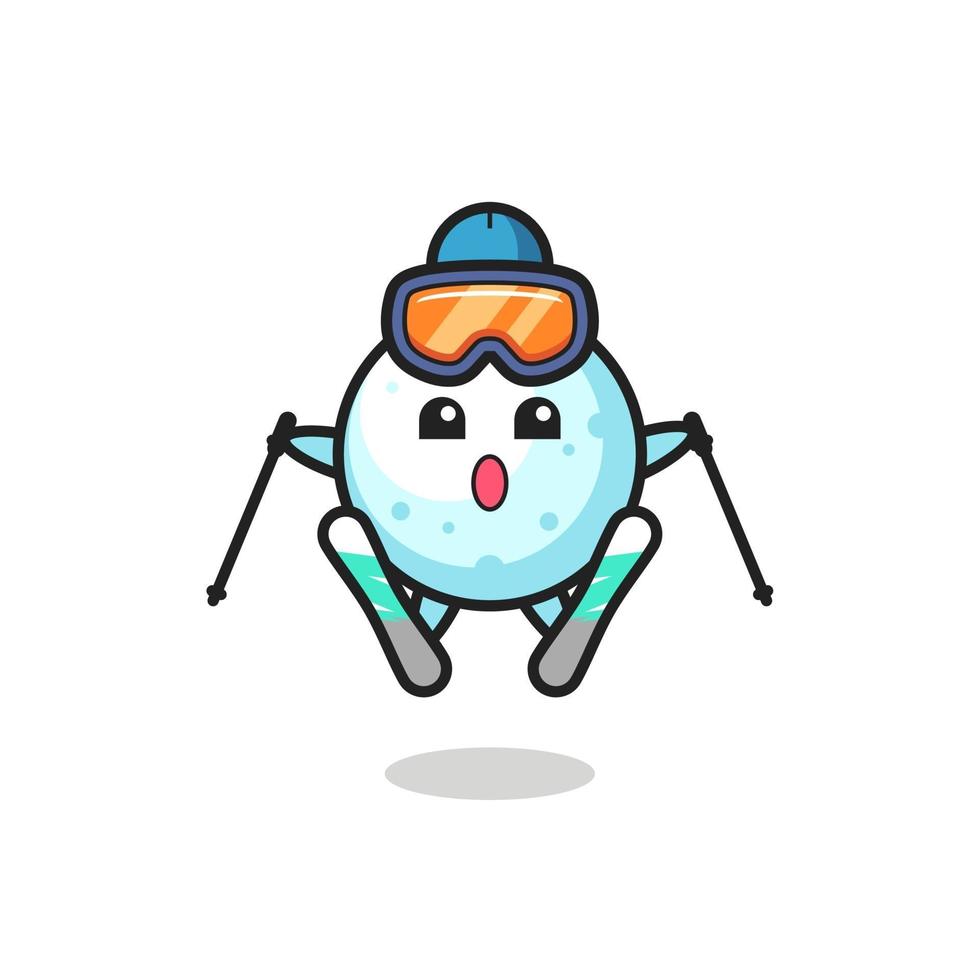 personnage mascotte boule de neige en tant que joueur de ski vecteur