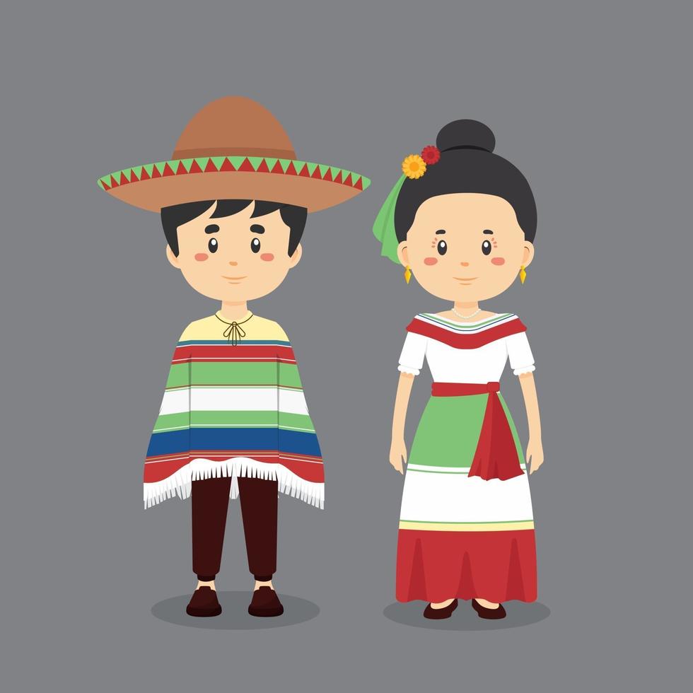 personnage de couple vêtu d'une robe nationale mexicaine vecteur