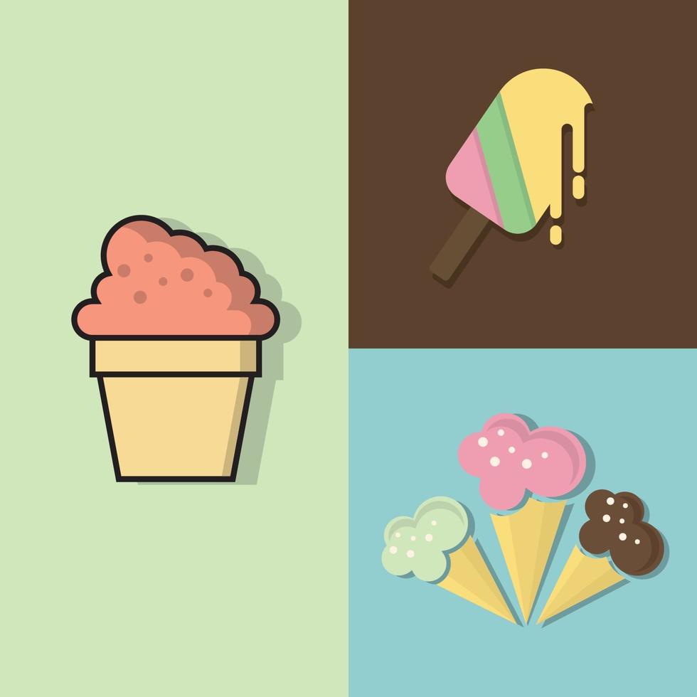 conception de jeu d'icônes de vecteur de crème glacée