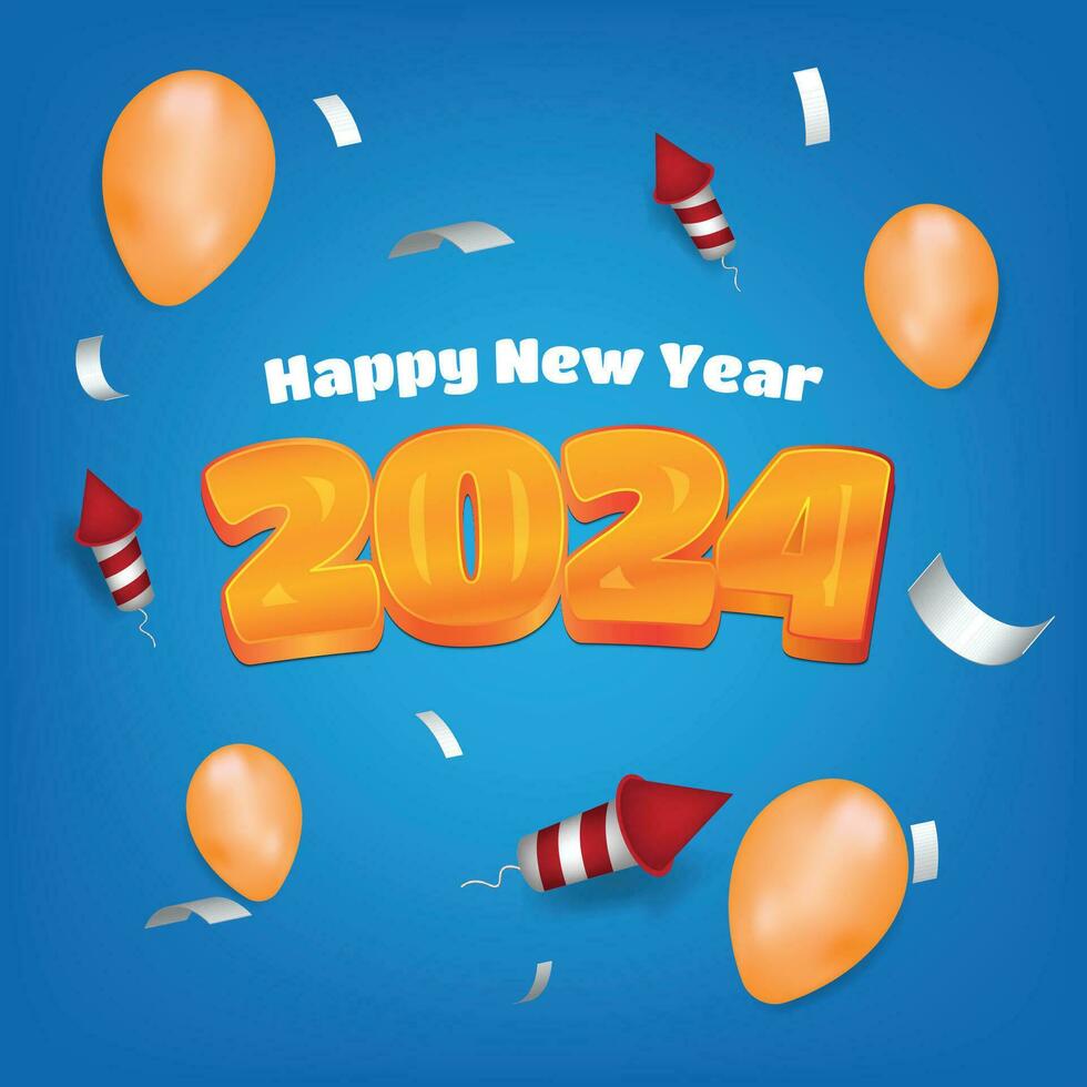 content Nouveau année 2024 fête salutation Contexte illustration avec des ballons, confettis, et fusées vecteur
