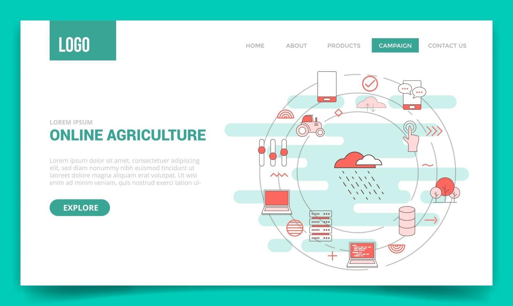 concept d'agriculture en ligne avec icône de cercle pour modèle de site Web vecteur