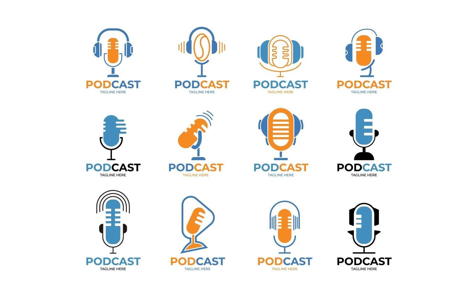 conception d'illustration de collection de logo de podcast vecteur