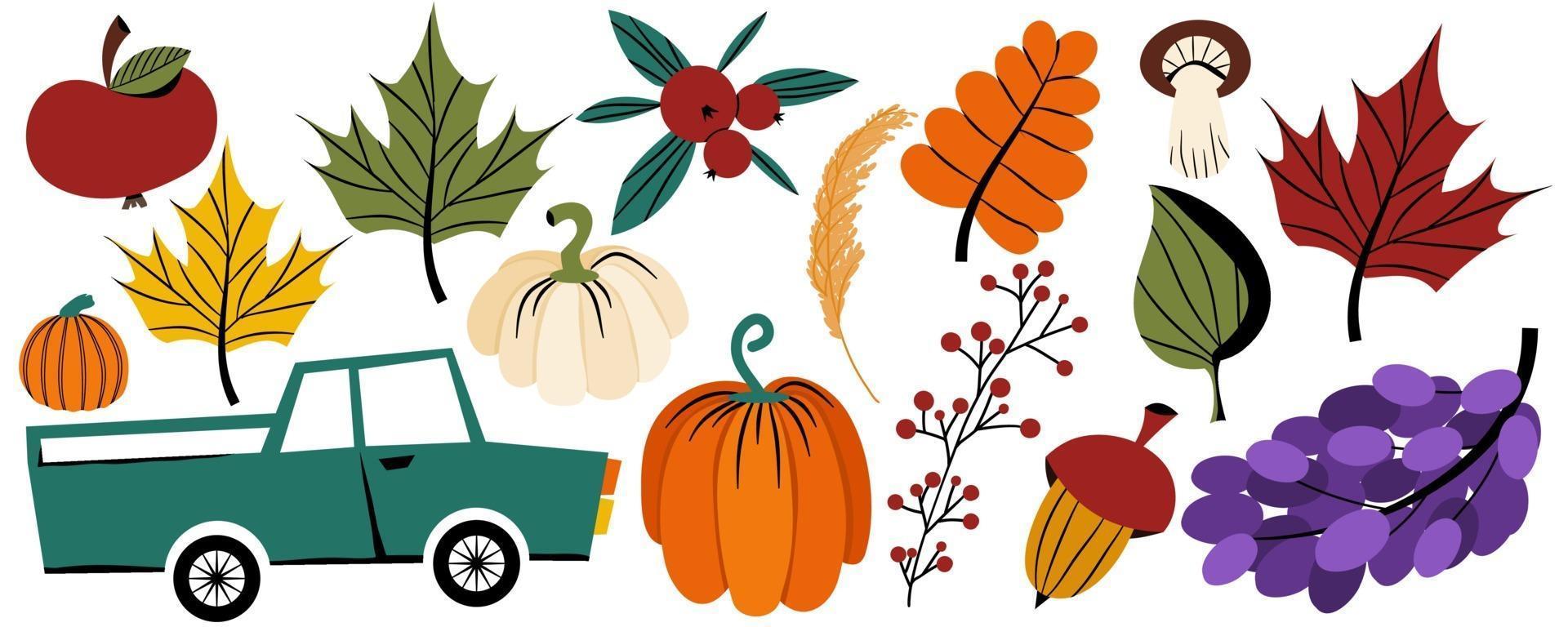 vacances d'action de grâces d'automne, clipart vectoriel dans un style plat.