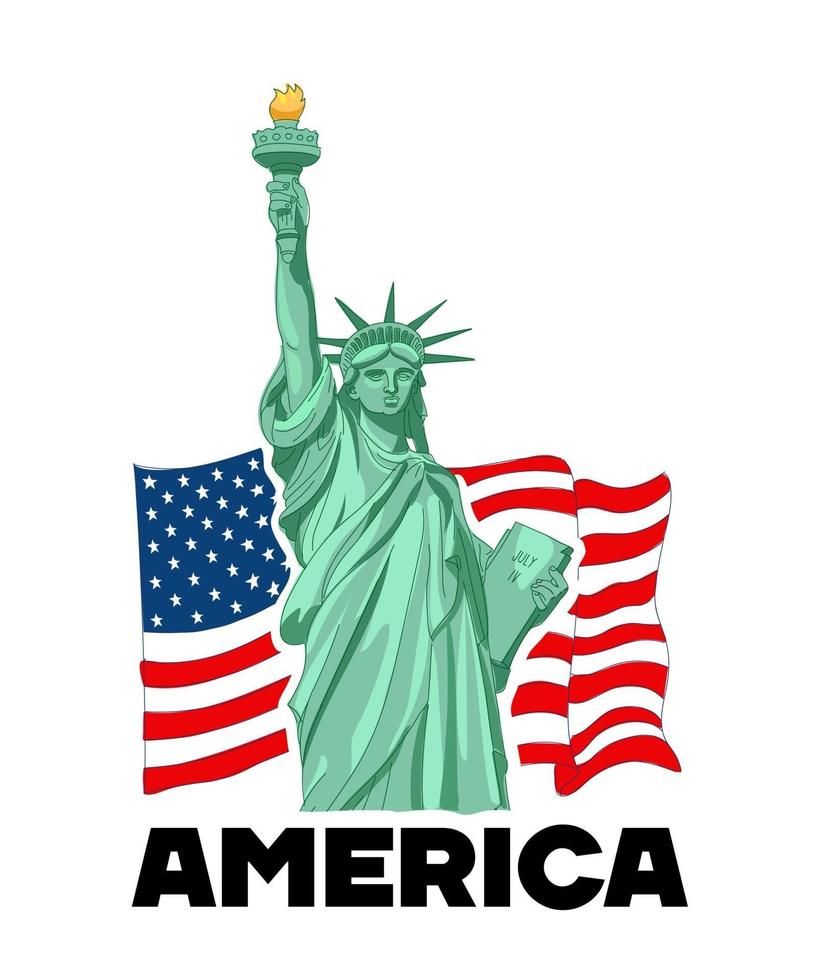 statue de la liberté, new york, symbole des états-unis, drapeau des états-unis. illustration vectorielle vecteur