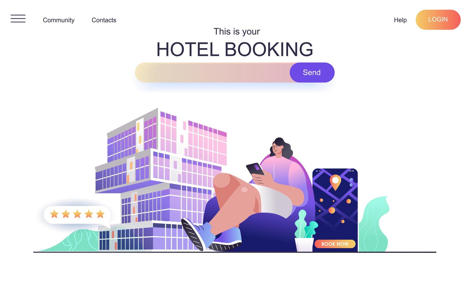 concept web de réservation d'hôtel pour la page de destination vecteur