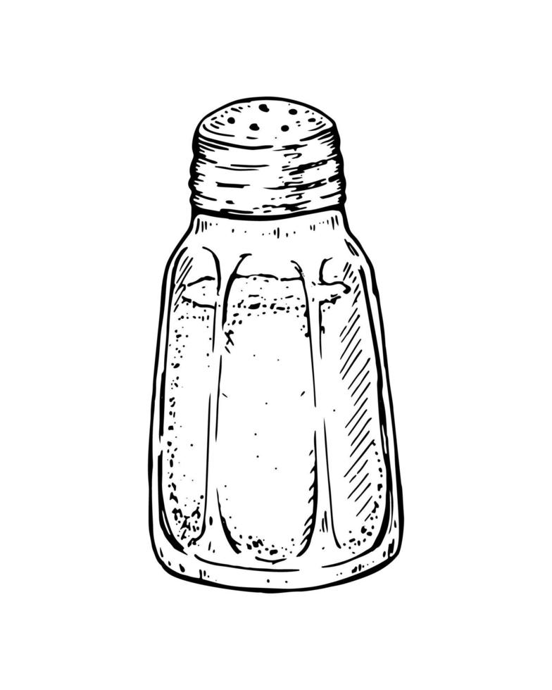sel dessiné à la main dans une salière. illustration vectorielle dans le style de croquis vecteur