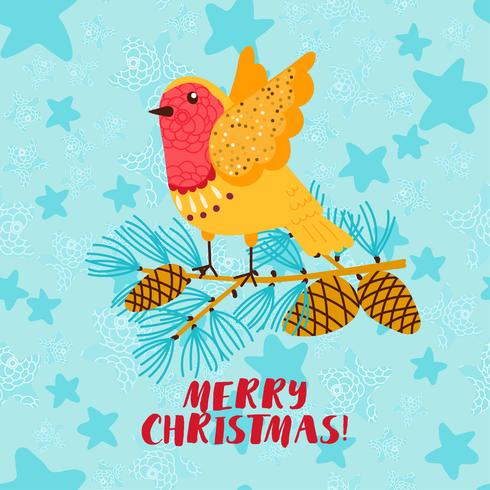 Carte de voeux joyeux Noël avec oiseau robin vecteur